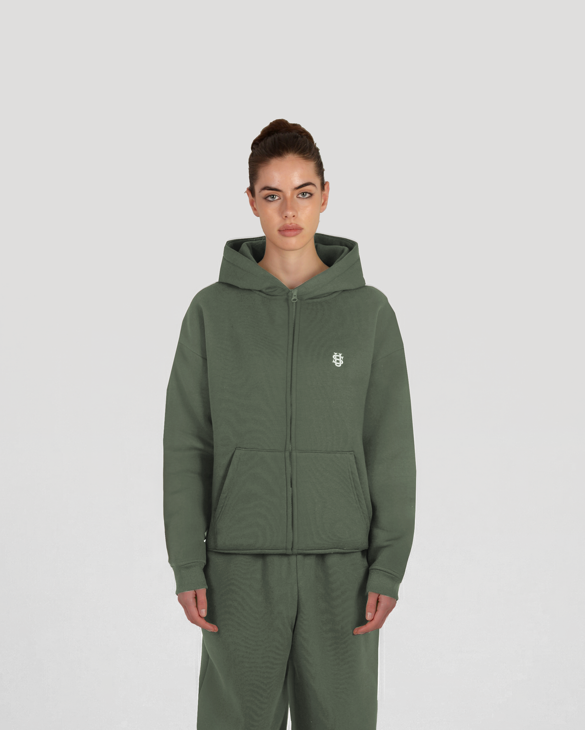 Hoodie zippé Classic – Kaki