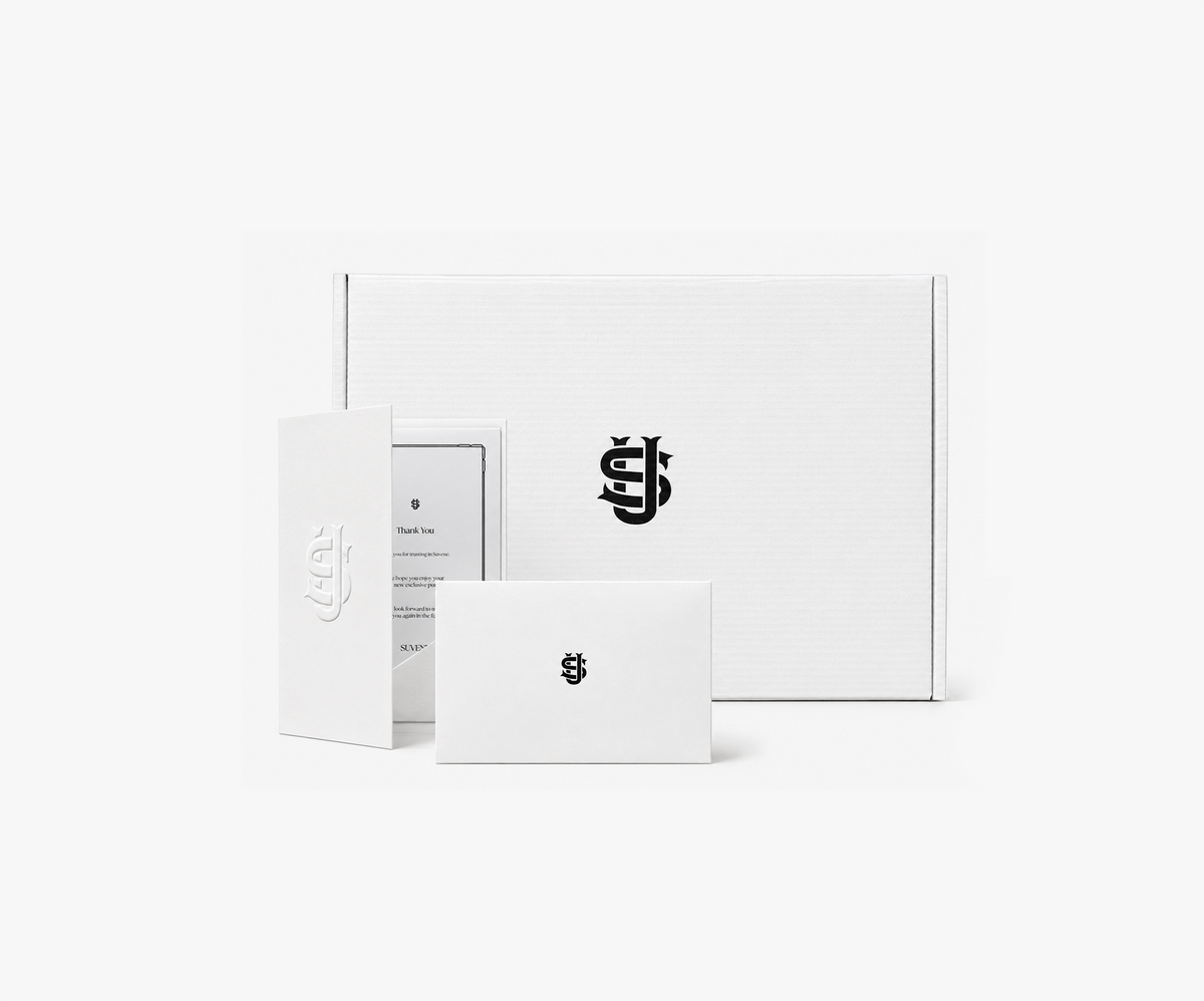 Coffret SUVENE : boîte, carte de remerciement et enveloppe